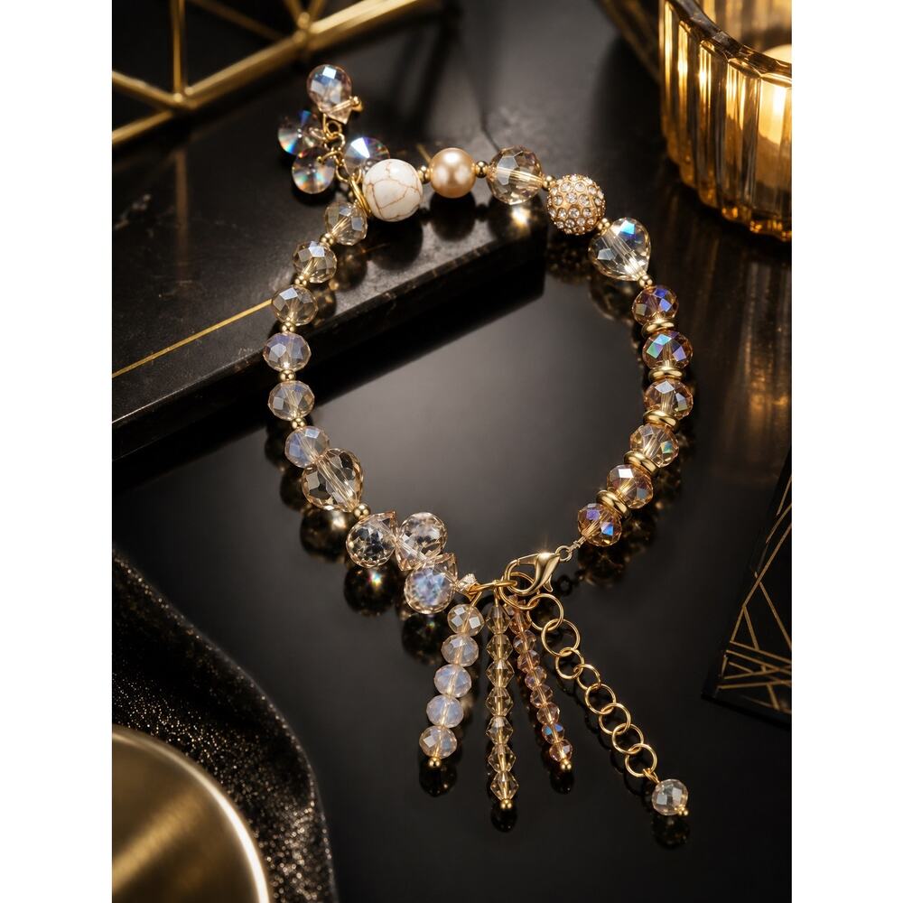 Gold Swarovski Beaded Charm Bracelet